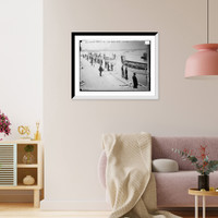Historic Framed Print, Drill, Holland America Line - life boats ready to launch,  17-7/8" x 21-7/8"