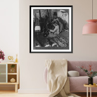 Historic Framed Print, Doubling five raw silk threads into one and winding with primitive tools, Syria,  17-7/8" x 21-7/8"