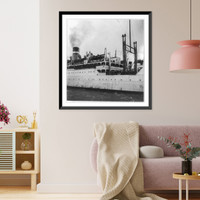 Historic Framed Print, [Two scenes of the U.S.A.T. St. Mihiel at San Francisco: A couple leaning over railing, and a midship starboard view of U.S.A.T. St. Mihiel],  17-7/8" x 21-7/8"