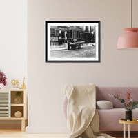 Historic Framed Print, [2 men by wagonload of china(?) in front of the London & Naval Hotel, London, 1884(?)],  17-7/8" x 21-7/8"