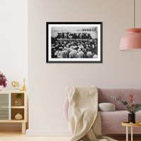 Historic Framed Print, [Group of people on platform in front of audience, Hunan, S. China],  17-7/8" x 21-7/8"
