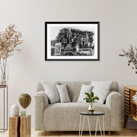 Historic Framed Print, [Peace ceremonies between the French Indo-Chinese Viet Nam and the French emissaries, 1948: Building decorated with posters],  17-7/8" x 21-7/8"