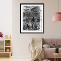 Historic Framed Print, The Pacific Tourist...A Complete Traveller's Guide of the Union and Central Pacific Railroads (1876): [Frontis., showing composite of 3 scenes of Palace-car life on the Pacific Railroad"]",  17-7/8" x 21-7/8"
