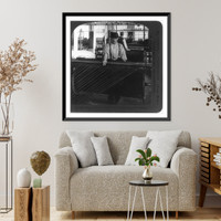 Historic Framed Print, Beaming frames, where threads are straightened for looms, White Oak Mills, Greensboro, N.C.,  17-7/8" x 21-7/8"