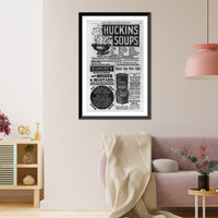 Historic Framed Print, [Two pages of advertisements for Columbia bicycle, Portable typewriter, Fischer piano, Curlyqueue hair curlers, Huckins Soups, Durkee's spices, mustard, & salad dressing, and natural stone water filter] - 2,  17-7/8" x 21-7/8"