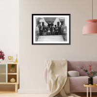 Historic Framed Print, President Taft, Governor [Charles] Hughes, Cardinal Gibbons and other state and church dignitaries [posed outside at top of steps] at the Catholic Summer School of America, Cliff Haven, N.Y.,  17-7/8" x 21-7/8"