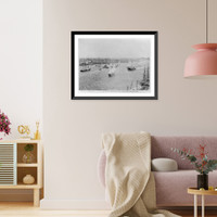 Historic Framed Print, The Brooklyn Bridge was built at this point over East River,  17-7/8" x 21-7/8"
