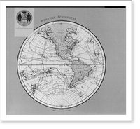Historic Framed Print, Global map of western hemisphere,  17-7/8" x 21-7/8"