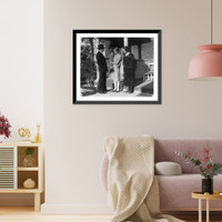 Historic Framed Print, [Judge Benjamin Barr Lindsey talking to an unmarried mother, her mother and her baby, in front of house],  17-7/8" x 21-7/8"