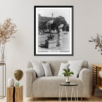 Historic Framed Print, [Statues at the Summer Palace, Peking, China]: A bronze crane [& white marble sun dial],  17-7/8" x 21-7/8"