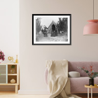 Historic Framed Print, Hilton Head, S.C. ca. Feb. 28, 1862. 3rd New Hampshire Infantry: Surgeon Albert A. Moulton, wife and son [in front of tent],  17-7/8" x 21-7/8"