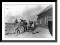 Historic Framed Print, [Mexican War, 1914: U.S. soldiers interviewing Mexican refugees; man wearing bowler hat and Red Cross armband seated in center] - 2,  17-7/8" x 21-7/8"