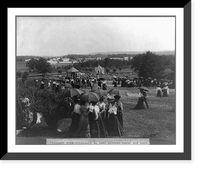 Historic Framed Print, Pleasant View. Visitors on lawn between house and pond,  17-7/8" x 21-7/8"