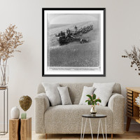Historic Framed Print, Modern American harvesting the great western wheat fields - combined harvester, cutting, threshing and sacking, Walla Walla, Washington,  17-7/8" x 21-7/8"