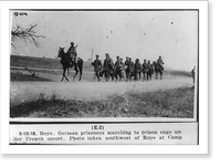 Historic Framed Print, Roye [France]. German prisoners marching to prison cage under French escort, southwest of Roye at Camp de Caesar, 10 Sept. 1918,  17-7/8" x 21-7/8"