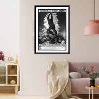 Historic Framed Print, [Poster of giant Russian with sword poised over cowering Germans],  17-7/8" x 21-7/8"