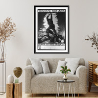 Historic Framed Print, [Poster of giant Russian with sword poised over cowering Germans],  17-7/8" x 21-7/8"