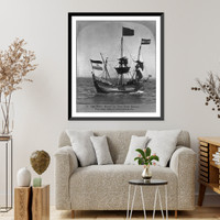 Historic Framed Print, The HALF MOON [sailing ship, with bow in left foreground] in New York Harbor,  17-7/8" x 21-7/8"