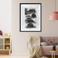 Historic Framed Print, [4 scenes showing curing, airing, and storing of tobacco, Tidewater, Virginia, pre-1800],  17-7/8" x 21-7/8"