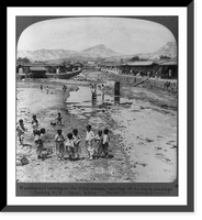 Washing and bathing in the filthy stream, carrying off the city's sewage, looking N.W., Seoul, Korea, Antique Wall Art