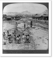 Washing and bathing in the filthy stream, carrying off the city's sewage, looking N.W., Seoul, Korea, Antique Wall Art