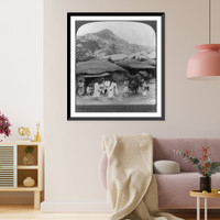 Historic Framed Print, Village gossip in a suburb of Seoul - looking N.W., on road leading to Pekin Pass, Korea - 3,  17-7/8" x 21-7/8"