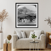 Historic Framed Print, Village gossip in a suburb of Seoul - looking N.W., on road leading to Pekin Pass, Korea - 3,  17-7/8" x 21-7/8"