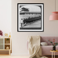 Korean soldiers (under arms) training with fixed bayonets - looking N.E. to the gate of the old Royal Palace, Seoul, Korea, Vintage Wall Art