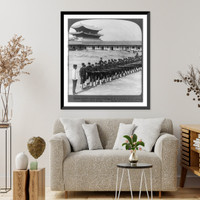 Korean soldiers (under arms) training with fixed bayonets - looking N.E. to the gate of the old Royal Palace, Seoul, Korea - 2, Vintage Poster