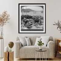 Historic Framed Print, Junks loaded with bales of dried fish - west across harbor from landing wharf, Chemulpo, Korea,  17-7/8" x 21-7/8"
