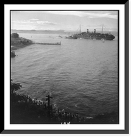 Historic Framed Print, [View of crowd on shore watching passing ship, Puerto Rico],  17-7/8" x 21-7/8"