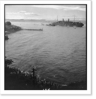Historic Framed Print, [View of crowd on shore watching passing ship, Puerto Rico],  17-7/8" x 21-7/8"
