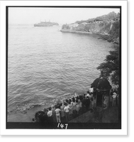 Historic Framed Print, [View of crowd on shore watching passing ship, Puerto Rico] - 2,  17-7/8" x 21-7/8"