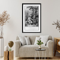 Youth seated amid trees and flowers; basket on branch and shovel on ground - 2, Historic Reproduction