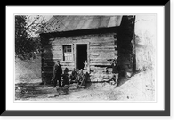 A log cabin in the drought area with kiddies on the step to see their visitor (a Red Cross social worker?) Classic, Historic Print