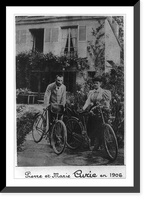 Historic Framed Print, Pierre et Marie Curie en 1906 [with bicycles],  17-7/8" x 21-7/8"