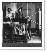 Spinning glass thread for the manufacture of mats and baskets, Island of Murano, Venice, Italy, Historic Reproduction