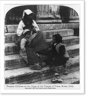 Historic Framed Print, Peasant children on the steps of the Temple of Vesta, Rome, Italy,  17-7/8" x 21-7/8"