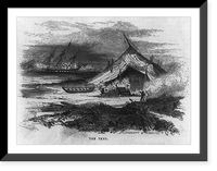 Illus. of shore-to-ship life-saving cable cars: The Tent" - beach shelter for ship survivors", Antique Poster