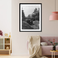 Historic Framed Print, [Railroad train passing under bridge, with the locomotive in foregrd., near Lebanon, Pa. (?),  17-7/8" x 21-7/8"