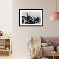 Historic Framed Print, [French bi-plane crashed into house, World War I],  17-7/8" x 21-7/8"