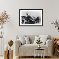 Historic Framed Print, [French bi-plane crashed into house, World War I],  17-7/8" x 21-7/8"