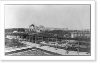 Historic Framed Print, New York City: Morningside Park and Cathedral Heights, showing construction of Cathedral of St. John the Divine; elevated train in fg.,  17-7/8" x 21-7/8"