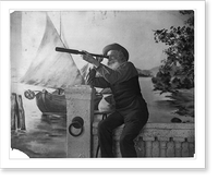 Old man looking through spyglass Classic, Historic Reproduction