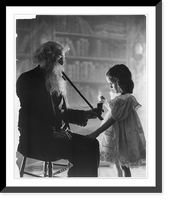 Historic Framed Print, [Girl lighting long pipe of old bearded man],  17-7/8" x 21-7/8"