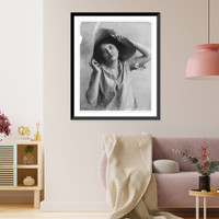 Historic Framed Print, [Young woman modeling: Half lgth., wearing broken straw hat],  17-7/8" x 21-7/8"