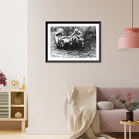 2 Germans struggling to free motorcycle and side car from Russian mud. July 1941, Vintage Wall Art