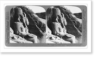 The sixty-five foot portrait statues of Ramses II, before rockhewn temple of Abu Simbel, Egypt, Historic Reproduction