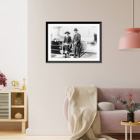 Historic Framed Print, [S.R. Guggenheim and daughter, full-length portrait, facing left, on deck of the Aquitania],  17-7/8" x 21-7/8"