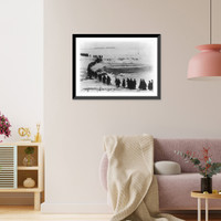 Long column of grenadiers walking across frozen river and barren snowscape, South Caucasus, Russia, Antique Wall Art